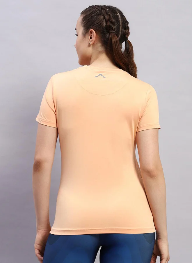 Rock.it Women Peach Solid Round Neck Short Sleeve Top