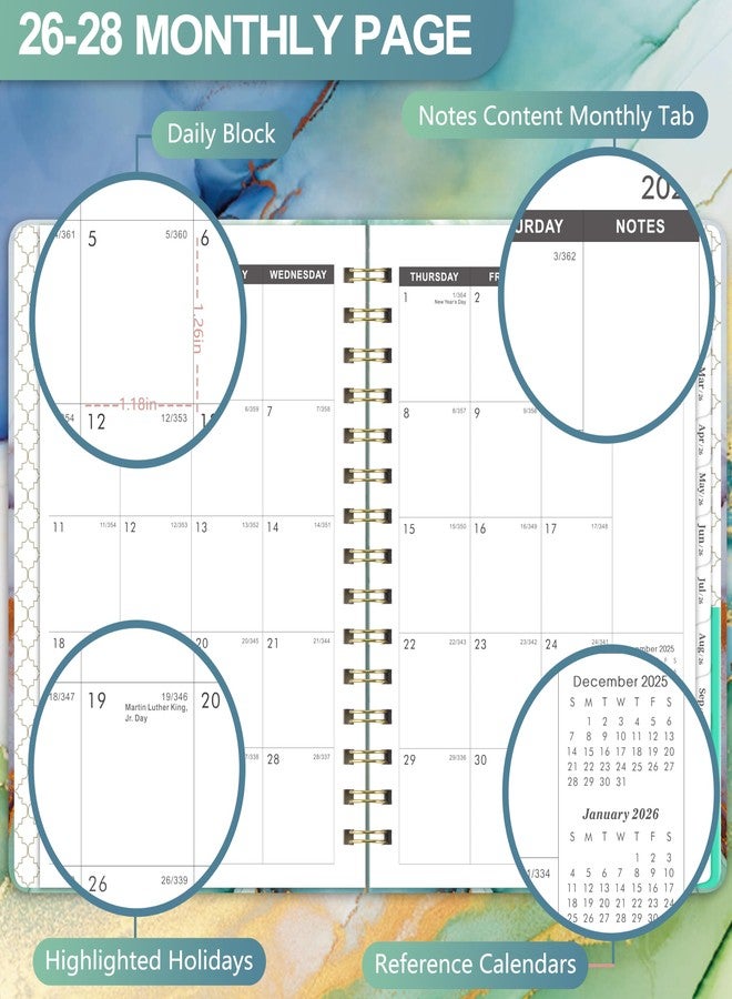 Journaltastic 2024-2026 Monthly Planner - 3 Year Monthly Planner 2024-2026 with Monthly Tabs, Jan. 2024 - Dec. 2026, 6.3" x 8.4", 2024-2026 Monthly Calendar with Flexible Cover, 27 Note Pages & Tabs, Inner Pocket - - Image 2