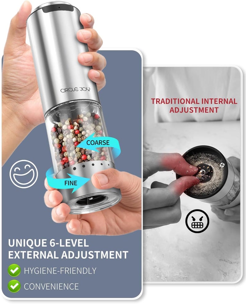 CircleJoy Electric Pepper Grinder Stainless Steel Rechargeable Pepper Mill with External Adjustable Coarseness, 95ml Container and White LED Light, Silver - Image 2