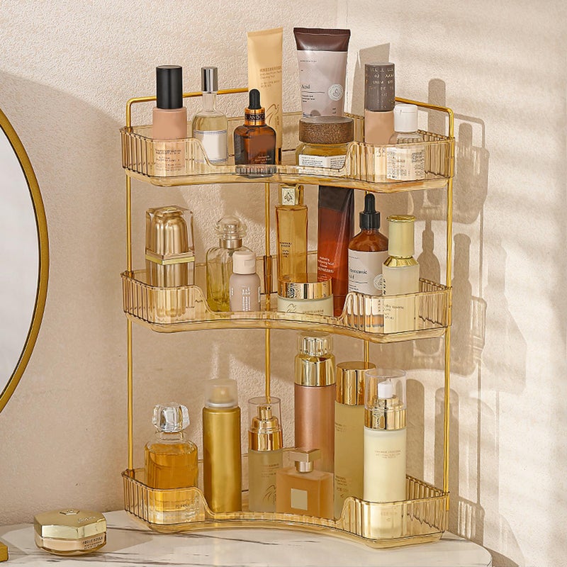 Aveniee Corner Bathroom Counter Organizer Bathroom Countertop Shelf Makeup Organizer for Vanity Perfume Tray for Corner Storage 3 Tiers Gold