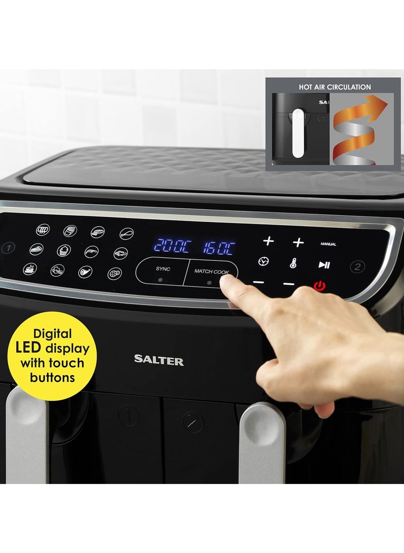 Salter - Salter Dual Air Fryer - Double Drawer, 2 Non-Stick Cooking Trays, Sync & Match Cook Function, Independent Cooking, 8.2L, Sensor Touch Display, 12 Presets, Oil Free, 2200W-2600W, - Image 1