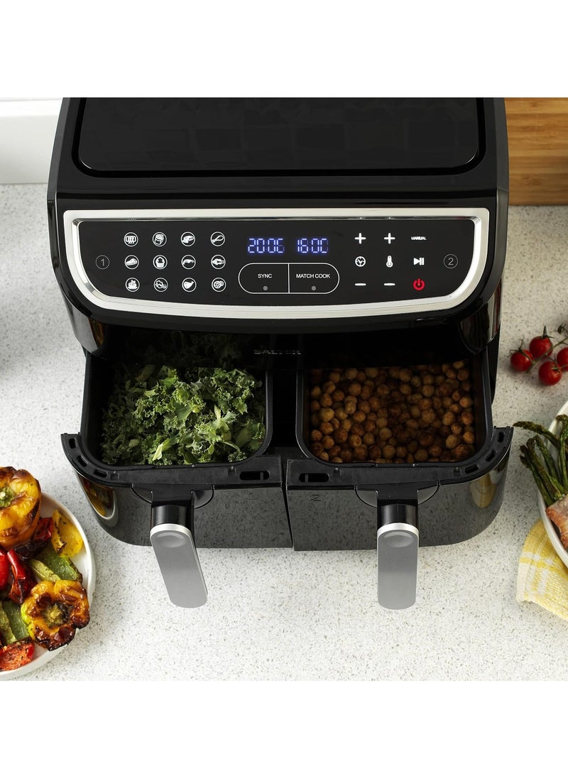 Salter - Salter Dual Air Fryer - Double Drawer, 2 Non-Stick Cooking Trays, Sync & Match Cook Function, Independent Cooking, 8.2L, Sensor Touch Display, 12 Presets, Oil Free, 2200W-2600W, - Image 1