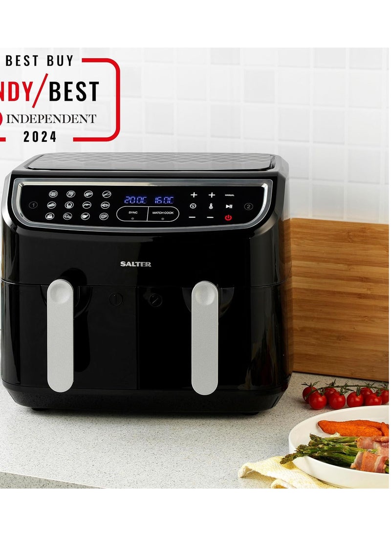 Salter - Salter Dual Air Fryer - Double Drawer, 2 Non-Stick Cooking Trays, Sync & Match Cook Function, Independent Cooking, 8.2L, Sensor Touch Display, 12 Presets, Oil Free, 2200W-2600W, - Image 1