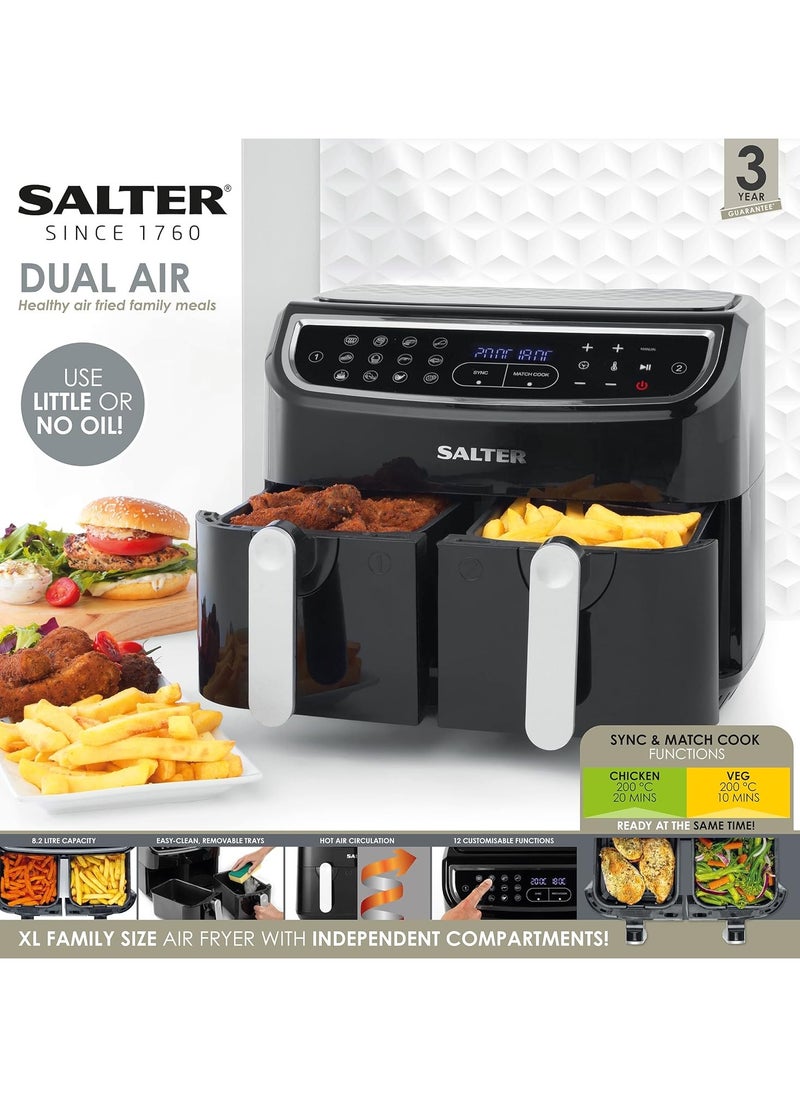 Salter - Salter Dual Air Fryer - Double Drawer, 2 Non-Stick Cooking Trays, Sync & Match Cook Function, Independent Cooking, 8.2L, Sensor Touch Display, 12 Presets, Oil Free, 2200W-2600W, - Image 1