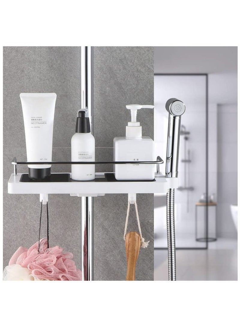 SYOSI Bathroom Shelf, Shower Caddy No Drilling Shelf Caddy, Bath Organiser with Buckle and Head Hook Rustproof Storage Rack for 22mm-25mm Rail Silver - Image 2