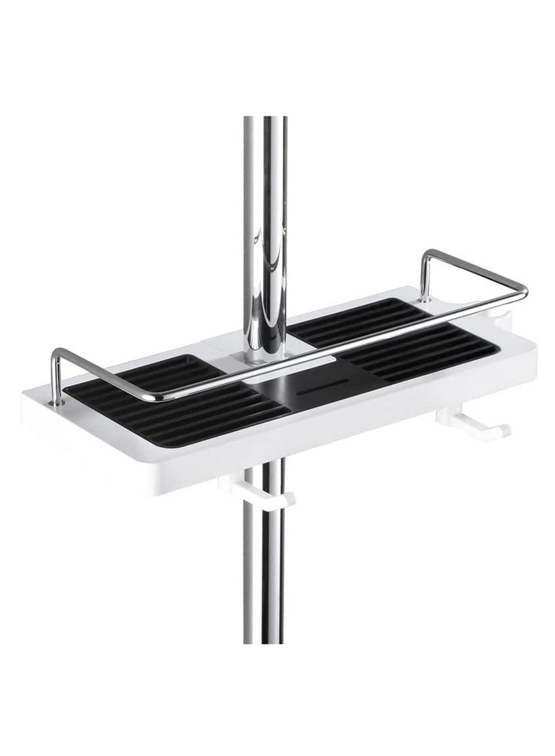 SYOSI Bathroom Shelf, Shower Caddy No Drilling Shelf Caddy, Bath Organiser with Buckle and Head Hook Rustproof Storage Rack for 22mm-25mm Rail Silver - Image 1