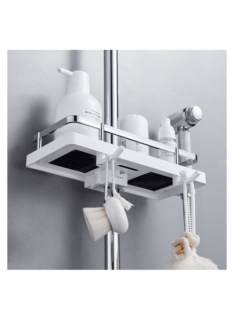 SYOSI Bathroom Shelf, Shower Caddy No Drilling Shelf Caddy, Bath Organiser with Buckle and Head Hook Rustproof Storage Rack for 22mm-25mm Rail Silver - Image 4