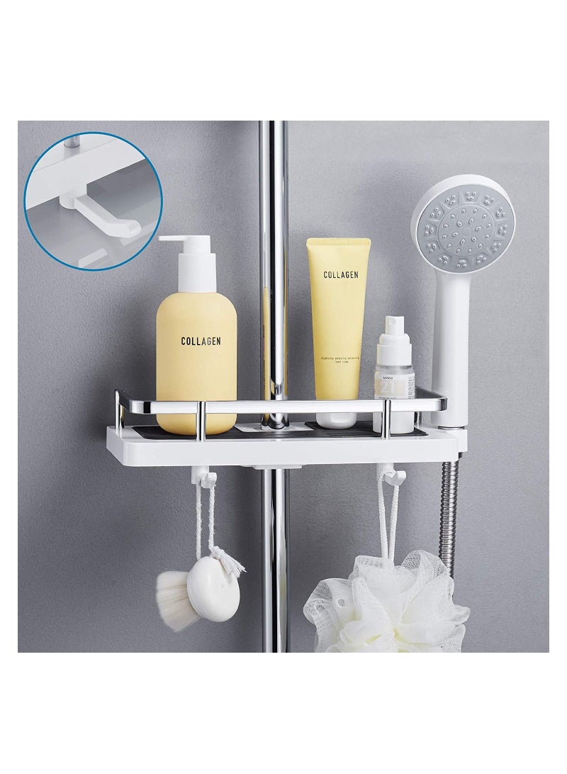 SYOSI Bathroom Shelf, Shower Caddy No Drilling Shelf Caddy, Bath Organiser with Buckle and Head Hook Rustproof Storage Rack for 22mm-25mm Rail Silver - Image 5
