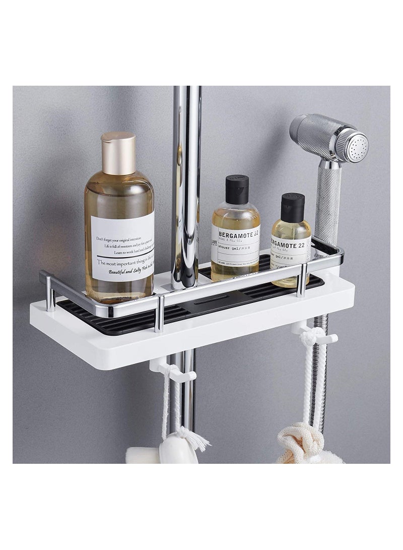 SYOSI Bathroom Shelf, Shower Caddy No Drilling Shelf Caddy, Bath Organiser with Buckle and Head Hook Rustproof Storage Rack for 22mm-25mm Rail Silver - Image 3