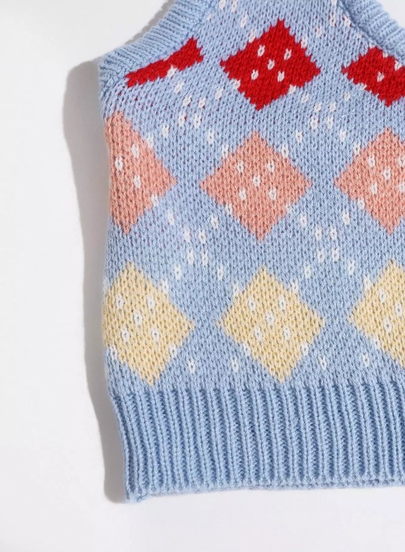 Halter Neck Argyle Pattern Knit Top  - Image 4