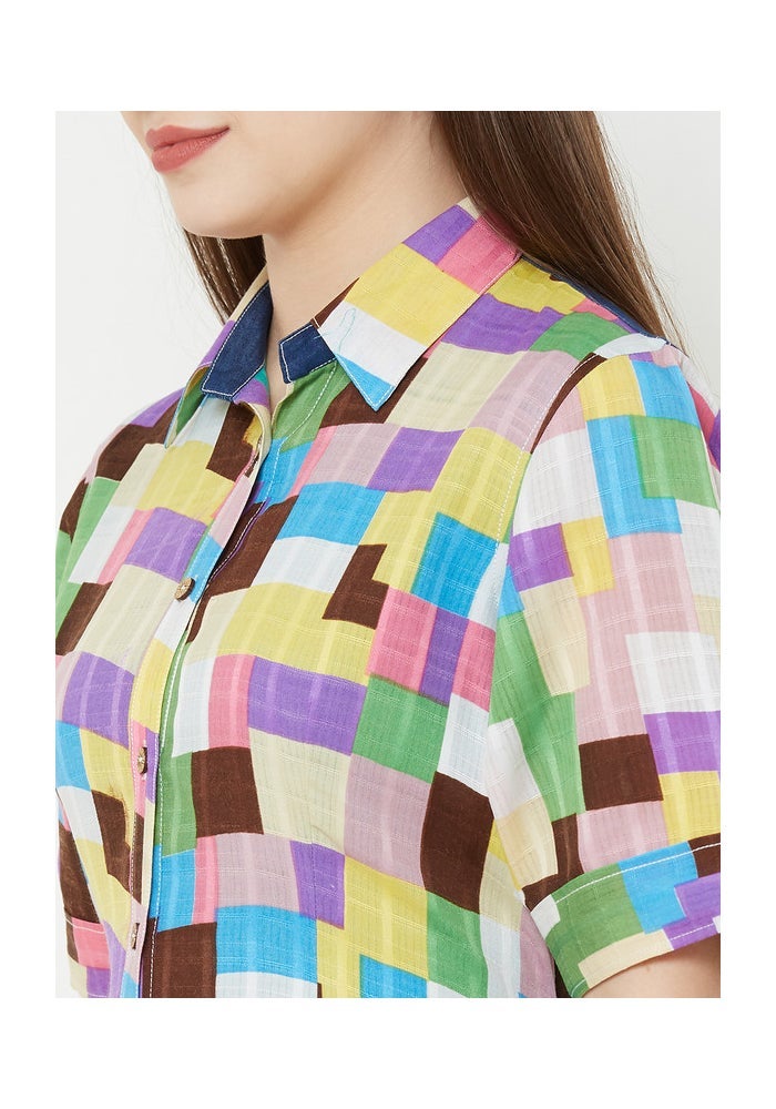 ARCHATTIRE Multicolour Checked Shirt Midi Dress for Women - Image 5