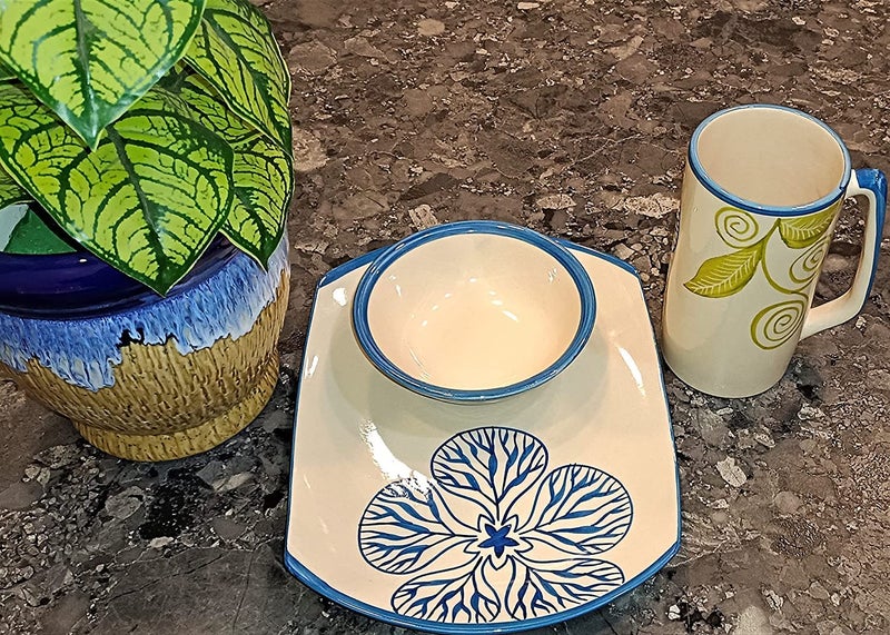 Caffeine Ceramic Hanmade White Flora Dinner Set (Set of 3) - Image 1