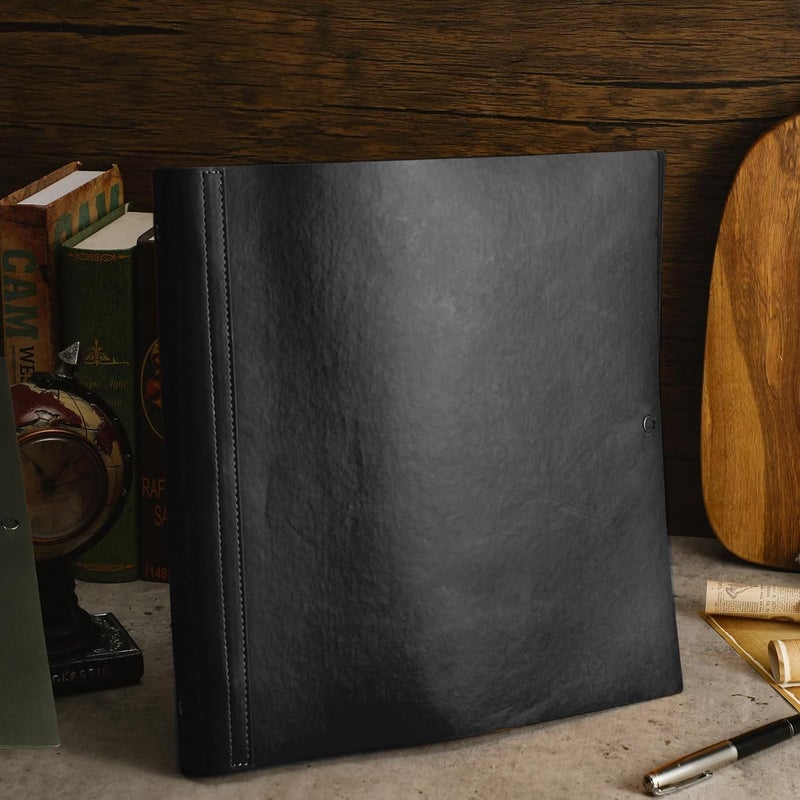 Teling 1 Pcs Leather 3 Ring Binder Holds 8.5 x 11 Inch Paper Binder Organizer Vintage Faux Leather Portfolio Folder Planner for Office Home Document Photo Diary Supplies (Black) - Image 4