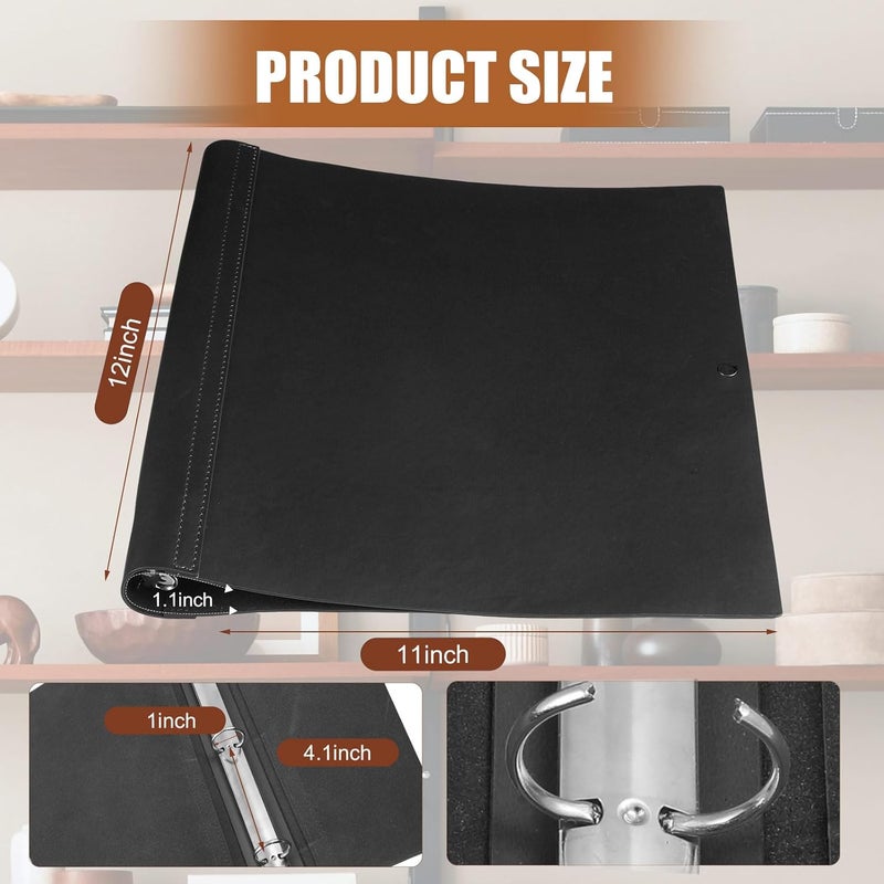 Teling 1 Pcs Leather 3 Ring Binder Holds 8.5 x 11 Inch Paper Binder Organizer Vintage Faux Leather Portfolio Folder Planner for Office Home Document Photo Diary Supplies (Black) - Image 2
