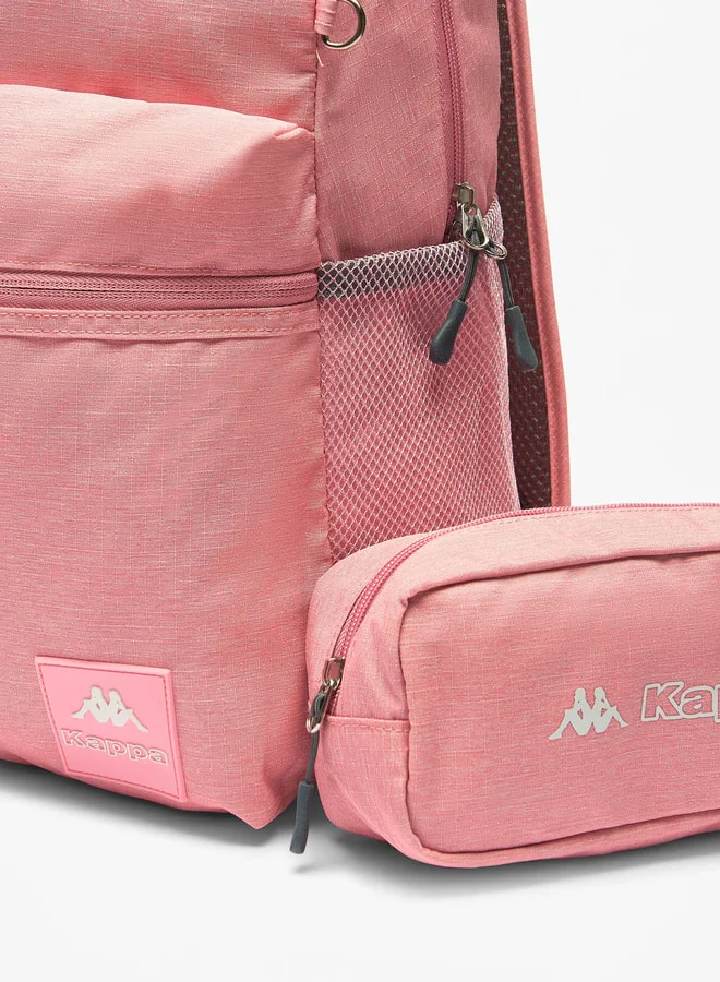 Kappa Logo Detail Backpack with Adjustable Straps and Pencil Case