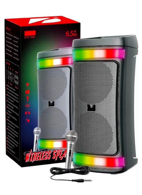 KTS-1861 6.5 inch Wireless High Quality Portable Speaker With LED Flashing light And wired Mic