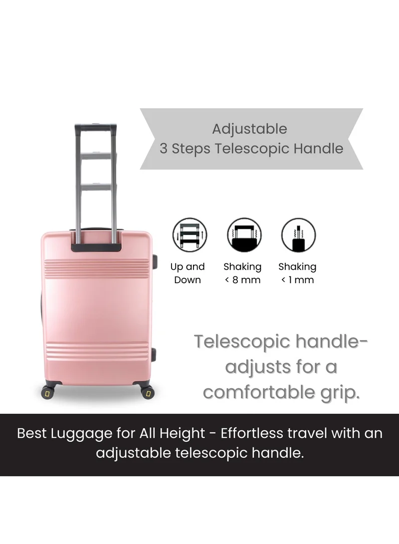 NATIONAL GEOGRAPHIC National Geographic Lodge Check-In Large Travel Suitcase, 100% PC Durable Lightweight Hard Shell Expandable Luggage, 4 Double Wheel, TSA Lock Trolley Bag Rose Gold (71 cm/24 Inch).