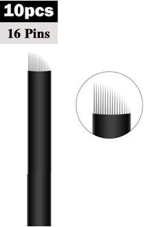 Realfrog 10 Pieces Disposable 0.18mm Microblading Blade Fine Needles Permanent Makeup Curve Brow Manual Eyebrow Embroidery Tattoo Microblade Needles - 16 Pins Shape  - Image 1