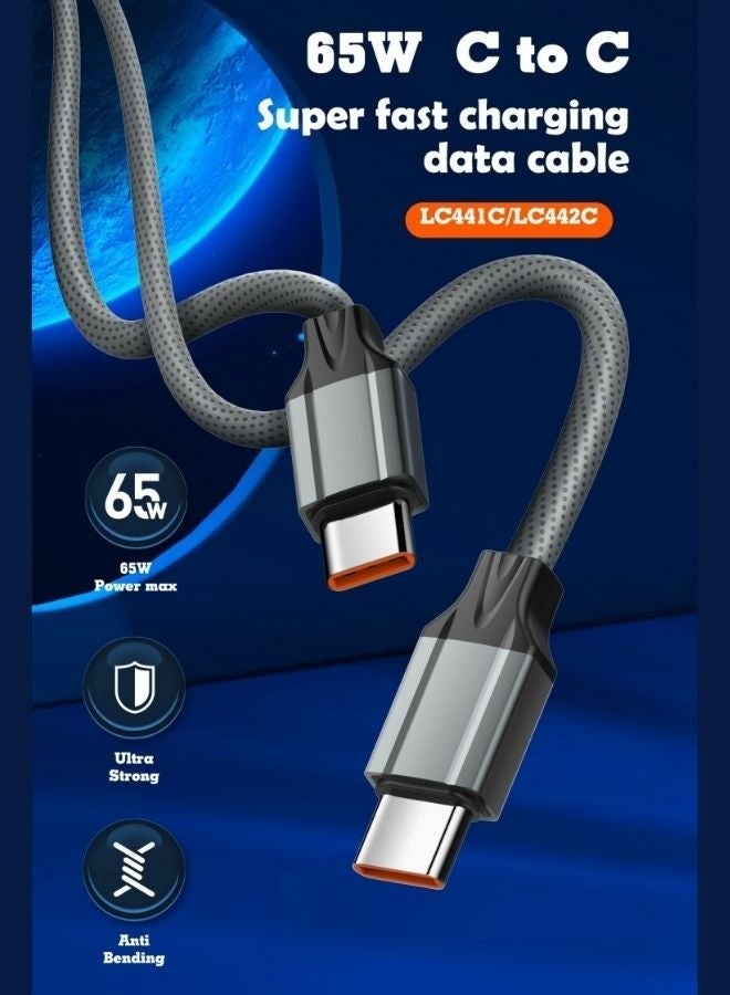 LDNIO كابل USB C بطول 1 متر مضفر 65 واط توصيل الطاقة PD كابل شحن سريع USB C إلى USB C لهاتف iPhone 16 15 Pro Max iPad mini 6 MacBook Pro Air M3 M2 M1 iPad Pro Samsung S24 S23 Ultra لابتوب Lenovo Dell Xiaomi أسود - Image 1