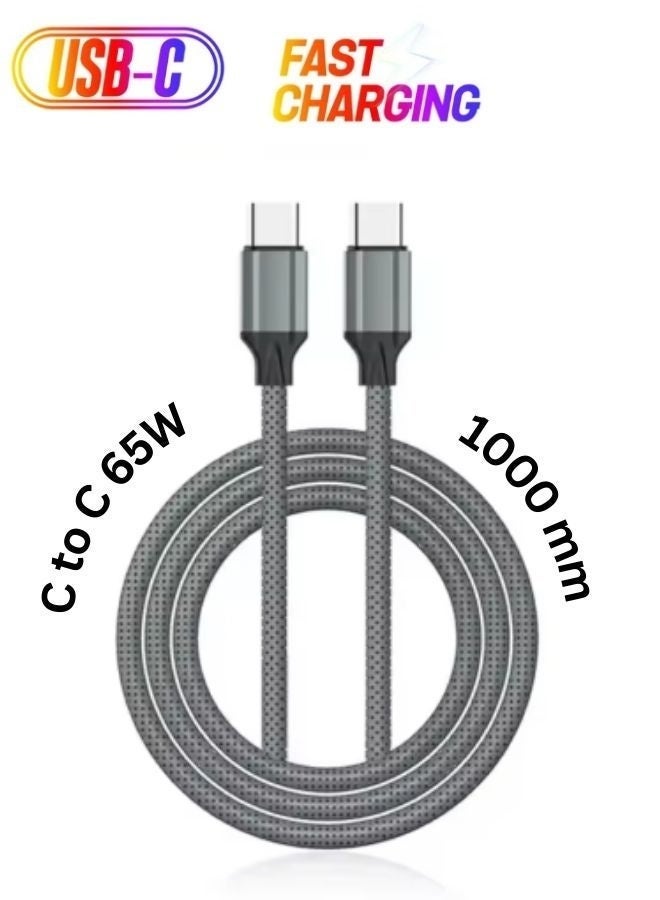 LDNIO USB-C to USB-C Charger Cable, USB-C to Type-C, Fast Charging Cable, PD Fast Charge, C to C Charging Cable, Type-C Cable, USB-C Fast Charger, Compatible with iPhone, Compatible with Samsung, High-Speed Charging Cable, Durable Braided Cable, 65W Power Delivery Cable - Image 3