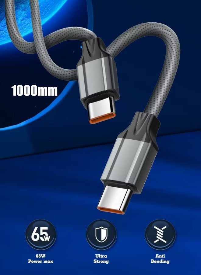 LDNIO USB-C to USB-C Charger Cable, USB-C to Type-C, Fast Charging Cable, PD Fast Charge, C to C Charging Cable, Type-C Cable, USB-C Fast Charger, Compatible with iPhone, Compatible with Samsung, High-Speed Charging Cable, Durable Braided Cable, 65W Power Delivery Cable - Image 1