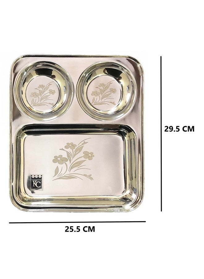 KC Stainless Steel Laser Partition Plate 3 in1 | Bhojan Thali | Dinner Plate Set of 4 - Image 2