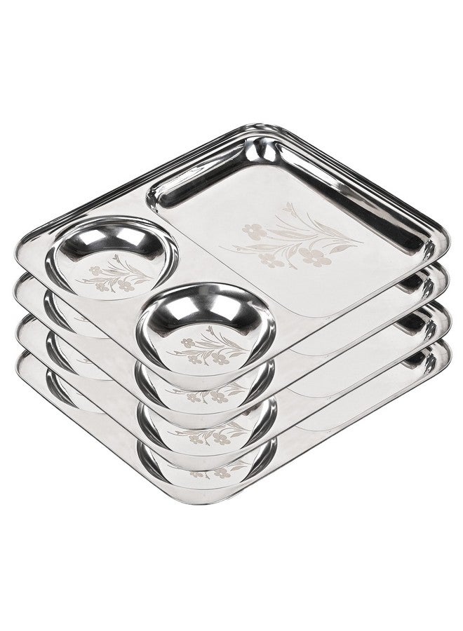 KC Stainless Steel Laser Partition Plate 3 in1 | Bhojan Thali | Dinner Plate Set of 4 - Image 1