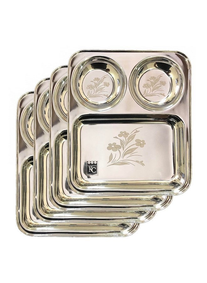 KC Stainless Steel Laser Partition Plate 3 in1 | Bhojan Thali | Dinner Plate Set of 4 - Image 4