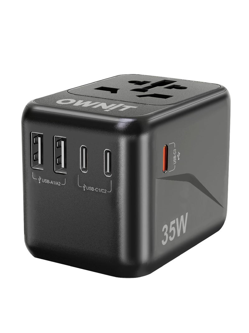 2025 UPGRADED OWNIT 355W PD Travel Adapter 35WQC 30 PD TypeC International Adapter Universal Travel Adapter with 3 Fast Charging Type C Ports 2 USB Ports for USA UK and AUS with Zipper Pouch