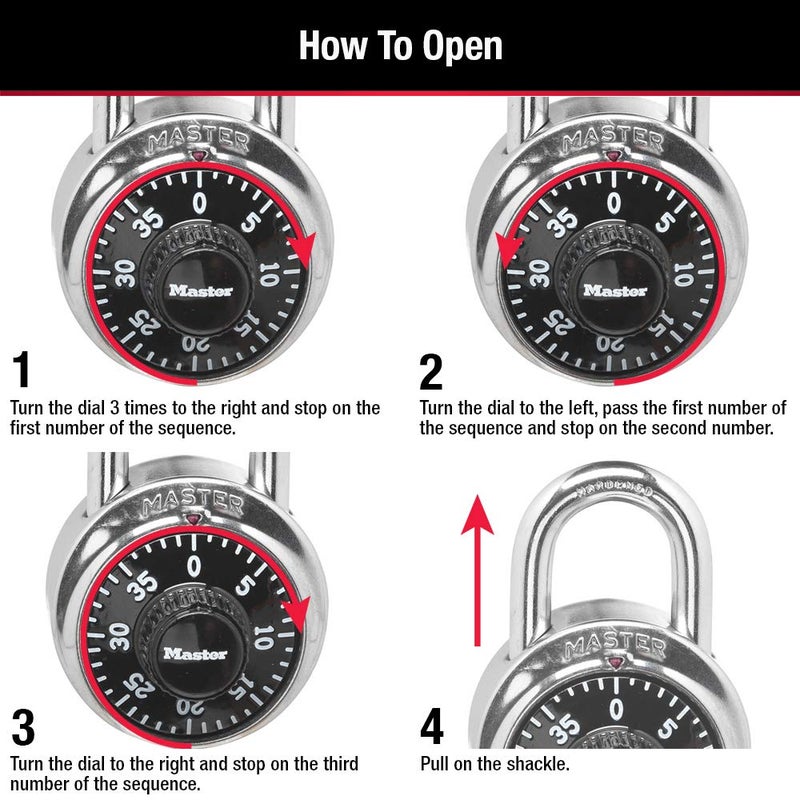 Master Lock Black Gym Locker Lock Combination Padlock, Indoor Combo Lock with Preset 3-Digit Code for Cabinets, Storage, 2 Pack, 1500T - Image 5