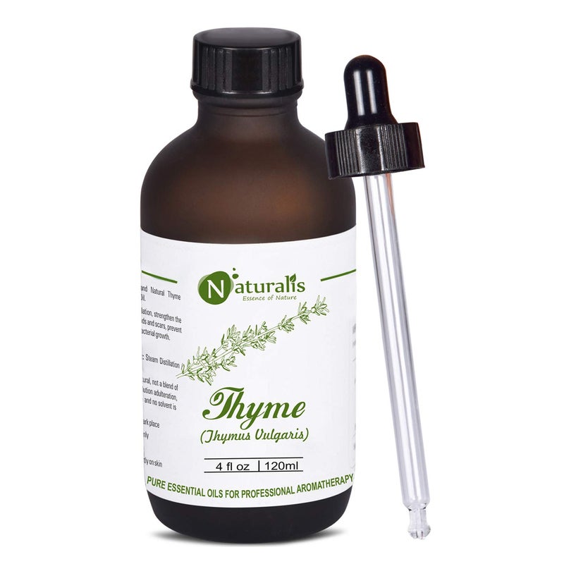 Naturalis Essence Of Nature Thyme Essential Oil 100% Undiluted Pure And Natural Therapeutic Grade For Skin Conditions, Clear Breathing, Coughs And Hair Growth - 120Ml - Image 1