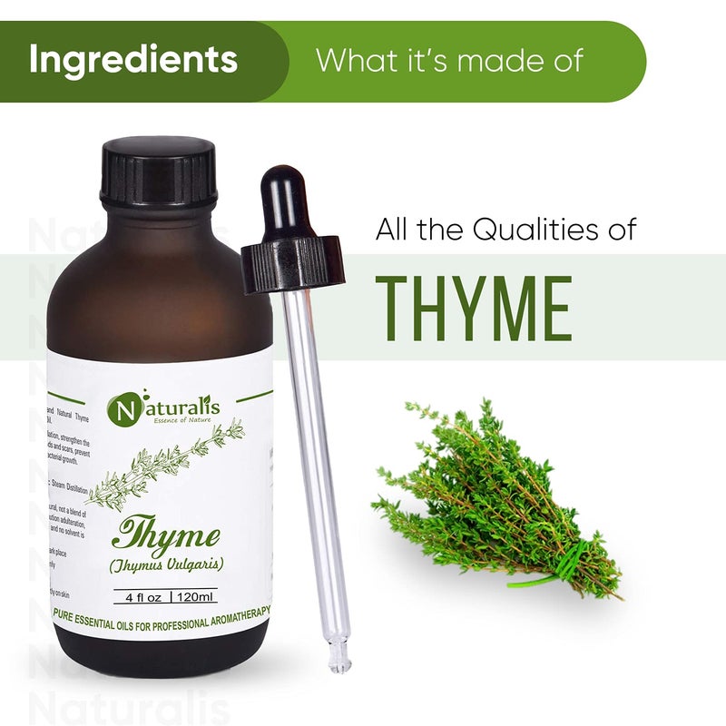 Naturalis Essence Of Nature Thyme Essential Oil 100% Undiluted Pure And Natural Therapeutic Grade For Skin Conditions, Clear Breathing, Coughs And Hair Growth - 120Ml - Image 2
