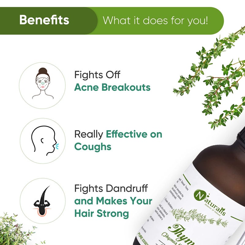 Naturalis Essence Of Nature Thyme Essential Oil 100% Undiluted Pure And Natural Therapeutic Grade For Skin Conditions, Clear Breathing, Coughs And Hair Growth - 120Ml - Image 3