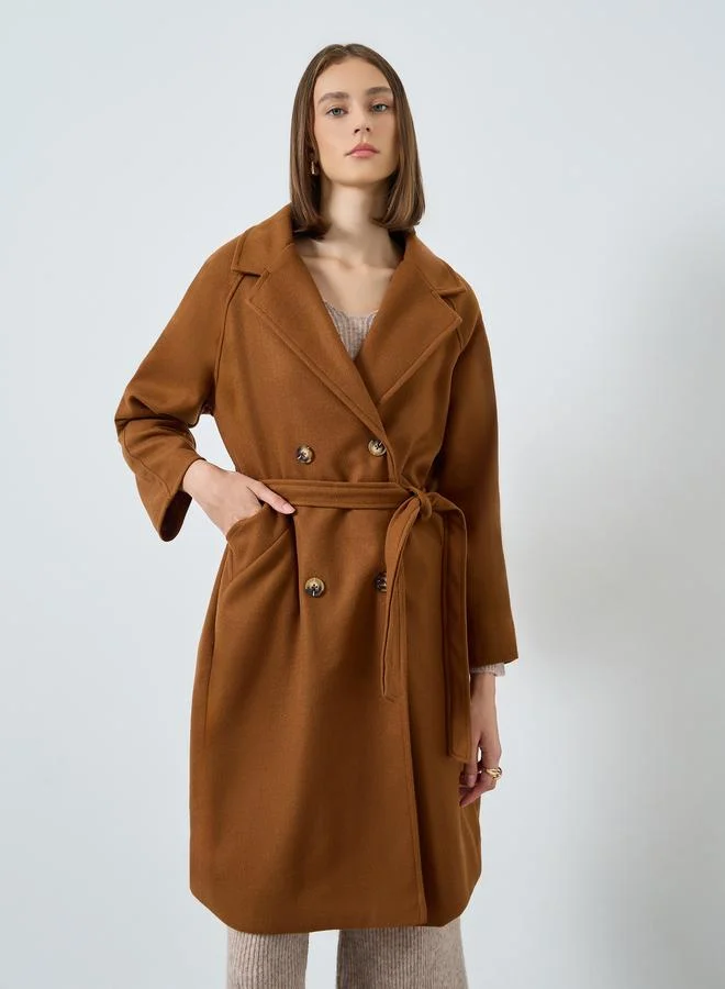 ستايلي معطف بمظهر الصوف بصفين أزرار