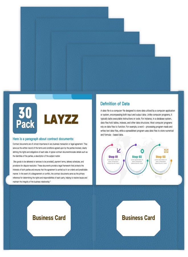 LAYZZ Folders with Pockets, LAYZZ 30 Pack Paper Folders with 2 Pockets, Folders Fit Letter Size Paper for School, Office and Home (Blue) - Image 1