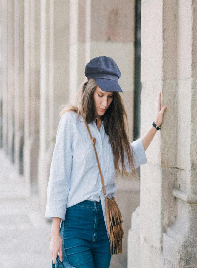 ZARSIO Denim Newsboy Hat Adjustable Beret Hat Cabbie Cap Octagonal Cap (US, Alpha, One Size, Denim Blue) - Image 3