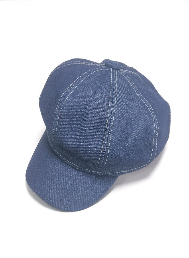 ZARSIO Denim Newsboy Hat Adjustable Beret Hat Cabbie Cap Octagonal Cap (US, Alpha, One Size, Denim Blue) - Image 1