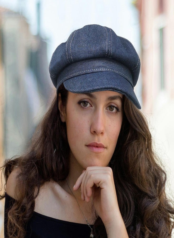 ZARSIO Denim Newsboy Hat Adjustable Beret Hat Cabbie Cap Octagonal Cap (US, Alpha, One Size, Denim Blue) - Image 2
