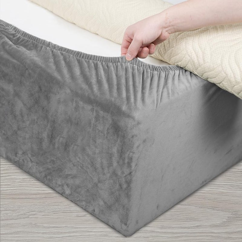 DUJUIKE Velvet Bed Frame Cover, Bed Base Wrap Cover, Alternative to Traditional Valance Bed Sheet Skirt Cover, Fully Elastic Around The Base of Your Bed, Easy to Install (Queen:59-63", Light Grey) - Image 1