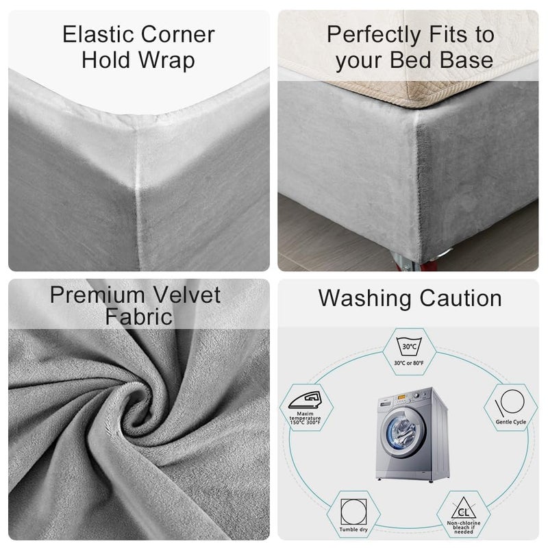 DUJUIKE Velvet Bed Frame Cover, Bed Base Wrap Cover, Alternative to Traditional Valance Bed Sheet Skirt Cover, Fully Elastic Around The Base of Your Bed, Easy to Install (Queen:59-63", Light Grey) - Image 2