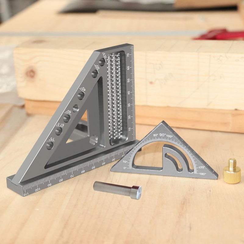 مجموعة مربع النجارة متعددة الوظائف باللون الأحمر والأسود أداة قياس دقيقة - Image 3