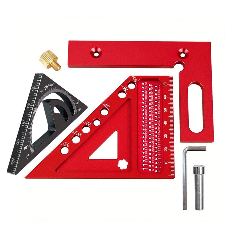 مجموعة مربع النجارة متعددة الوظائف باللون الأحمر والأسود أداة قياس دقيقة - Image 4