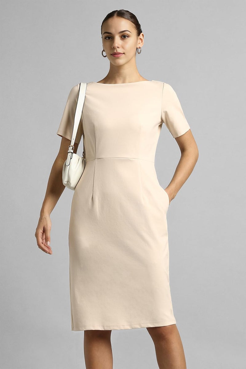Van Heusen Women Women's Polyester Blend Casual Dress Casual Dress Modern Above The Knee Dress (VWDRCRGFK43410_Beige, XS - Image 2