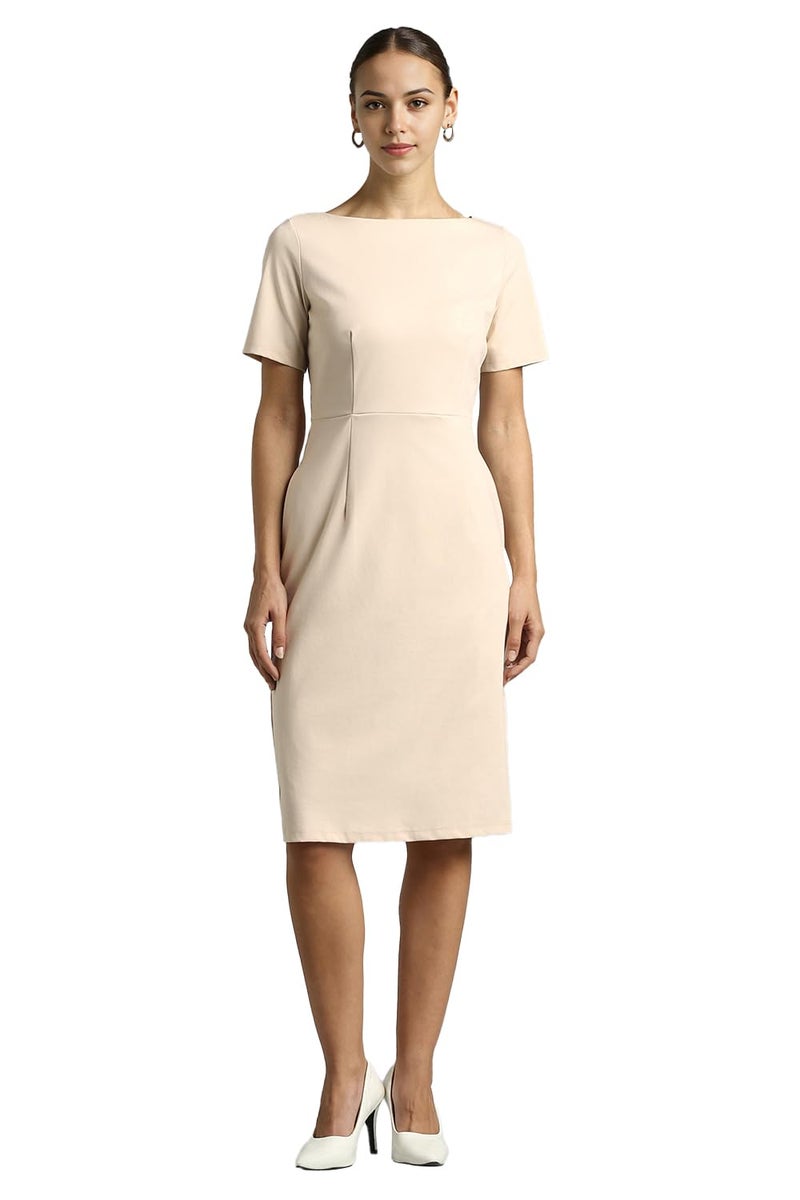 Van Heusen Women Women's Polyester Blend Casual Dress Casual Dress Modern Above The Knee Dress (VWDRCRGFK43410_Beige, XS - Image 1