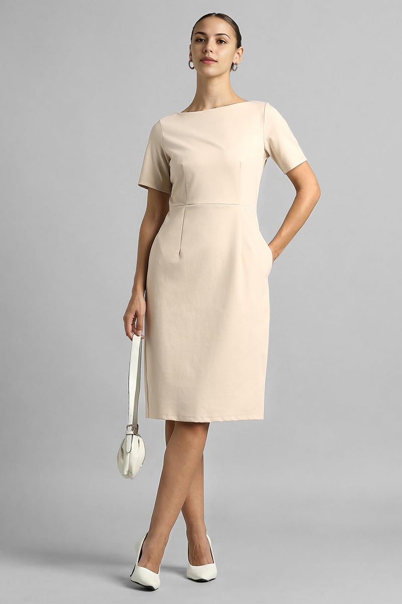 Van Heusen Women Women's Polyester Blend Casual Dress Casual Dress Modern Above The Knee Dress (VWDRCRGFK43410_Beige, XS - Image 5