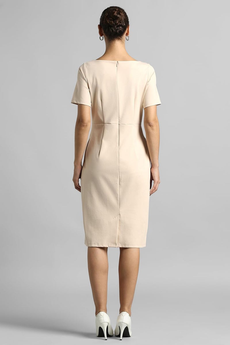 Van Heusen Women Women's Polyester Blend Casual Dress Casual Dress Modern Above The Knee Dress (VWDRCRGFK43410_Beige, XS - Image 3