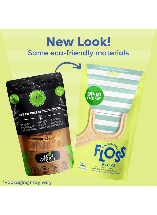 SMARTLIFECO Biodegradable Dental Floss Picks - Plant Based Handle, Thin Thread Tooth Flossers for Adults & Kids, Eco Friendly Toothpick Soft on Gum & Teeth, Compostable Zero Waste Vegan, 200 Mint - Image 2
