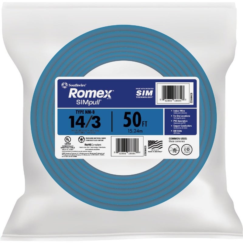 Southwire Romex Brand Simpull Solid Indoor 143 WG NMB Cable 50ft coil SW 63946822