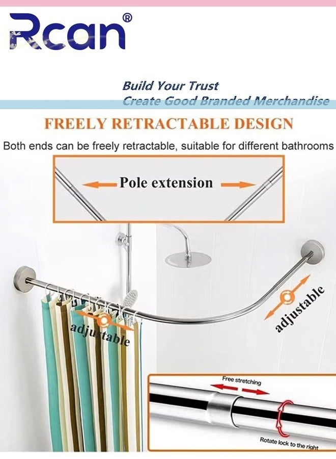 Rcan Shower Curtain Pole Non-Slip Adjustable Shower Curtain Rack Curtain Pole Stainless Steel Clothes Rail Corner Shower Curtain Rail Pole No Drilling 80-100cm - Image 2
