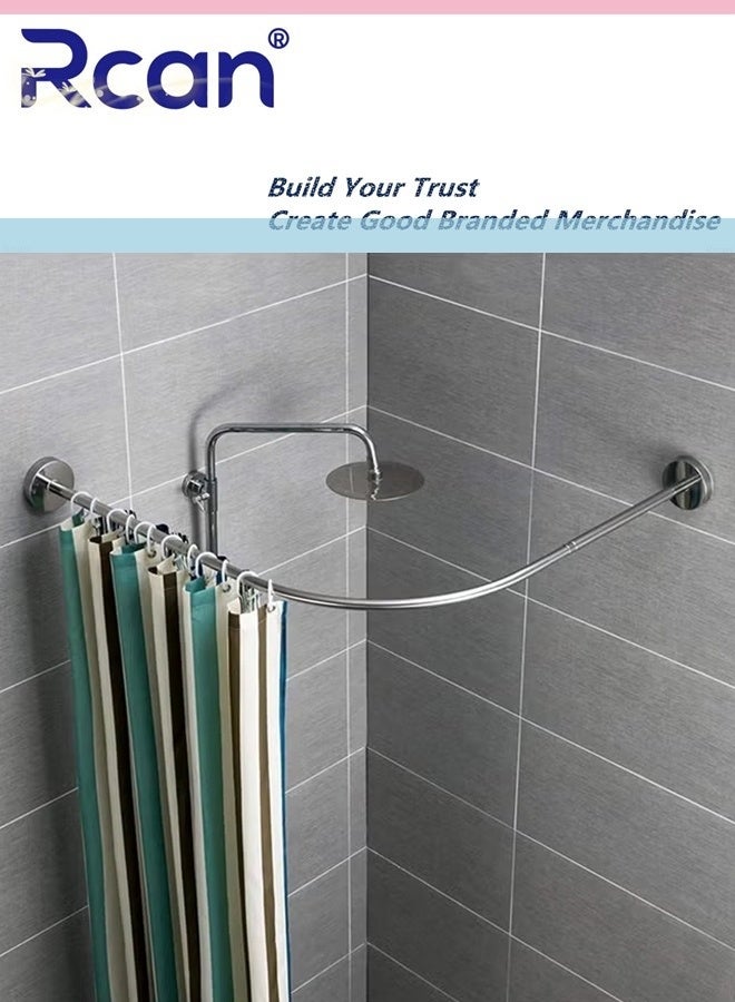 Rcan Shower Curtain Pole Non-Slip Adjustable Shower Curtain Rack Curtain Pole Stainless Steel Clothes Rail Corner Shower Curtain Rail Pole No Drilling 80-100cm - Image 1